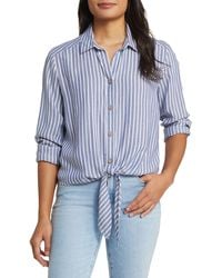 Beach Lunch Lounge - Marlo Stripe Tie Front Button-up Shirt - Lyst