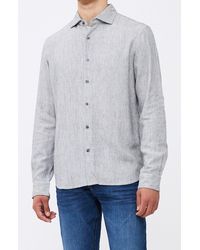 French Connection - Tonal Stripe Linen Blend Button-up Shirt - Lyst