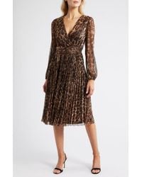 Halogen® - Metallic Leopard Print Long Sleeve Midi Dress - Lyst