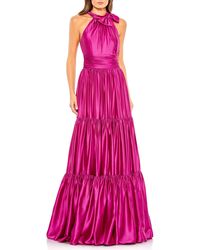 Mac Duggal - Bow Detail Tiered Satin A-line Gown - Lyst