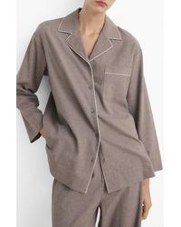 Mango - Contrast Piping Mélange Cotton Flannel Pajama Top - Lyst