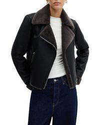 Mango - Faux Leather & Faux Fur Moto Jacket - Lyst