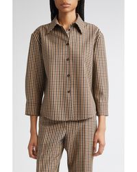Jil Sander - Classic Check Three-Quarter Sleeve Crop Button-Up Shirt - Lyst