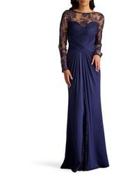 Tadashi Shoji - Floral Embroidery Long Sleeve Mixed Media Gown - Lyst