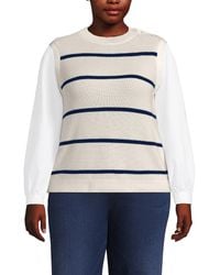 Lands' End - Plus Size Drifter Shaker Button Shoulder Sweater Vest With Poplin Sleeves - Lyst