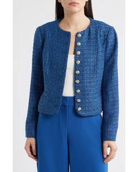 Tahari - Metallic Tweed Collarless Jacket - Lyst