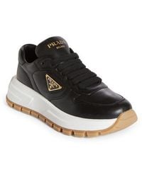 Prada - Triangle Logo Lace-Up Sneaker - Lyst