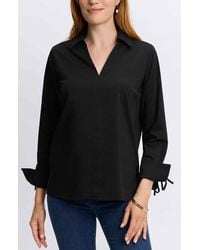 Foxcroft - Carla Tie Cuff Cotton Blend Popover Top - Lyst
