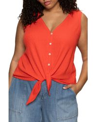 Sanctuary - Vacation Textured Tie Front Button-Up Tank - Lyst