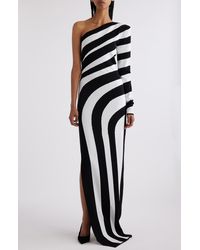 Balmain - Stripe One-shoulder Maxi Dress - Lyst