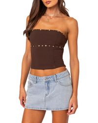 Edikted - Darcy Stud Lace Up Crop Corset Top - Lyst