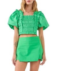 Endless Rose - Smocked Puff Sleeve Crop Top - Lyst