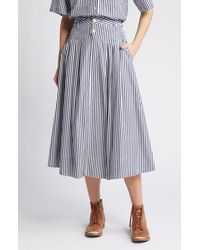 The Great - The Field Stripe Cotton Midi Skirt - Lyst