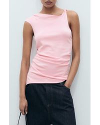 Mango - Asymmetric Ruched Knit Top - Lyst