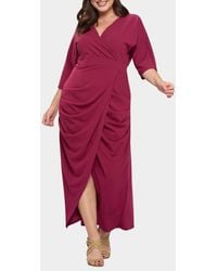 L I V D - Dolman Elbow Sleeve Stretch Faux Wrap Maxi Dress - Lyst