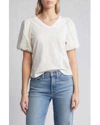 Wit & Wisdom - Embroidered Puff Sleeve V-neck Top - Lyst
