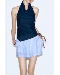 Mango - Cowl Halter Neck Open Back Denim Top - Lyst