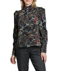 Apny - Button Front Puff Shoulder Top - Lyst