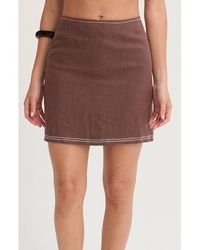 Crescent - Embroidered Contrast Stitch Linen Mini Skirt - Lyst