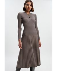 Karen Millen - Rib Knit Trim Full Skirt Midi Dress - Lyst