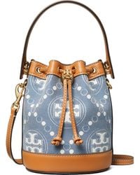 Tory Burch - Mini T-Monogram Denim Bucket Bag - Lyst