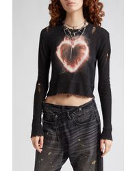 R13 - Distressed Flaming Heart Cashmere Crop Sweater - Lyst