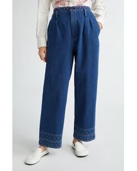 Bode - Murray Embroidered Wide Leg Jeans - Lyst