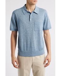Vince - Short Sleeve Linen & Wool Blend Pocket Polo Sweater - Lyst