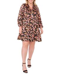 Cece - Floral Print Long Sleeve Babydoll Dress - Lyst
