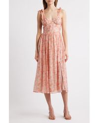 Lulus April Floral Chiffon Fit & Flare Midi Dress in Blue | Lyst