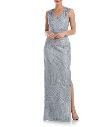 JS Collections - Rosalynn Embroidered Floral V-neck Column Gown - Lyst