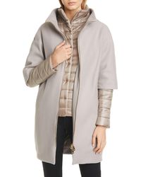 Herno Wool Blend Cocoon Coat With Removable Sleeves & Bib - Gray