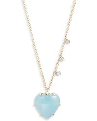 Meira T - Milky Aquamarine & Diamond Heart Pendant Necklace - Lyst