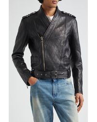 Balmain - Belted Zip Cuff Quilted Lambskin Leather Biker Jacket - Lyst