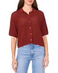 Halogen® - Open Stitch Button-Up Polo Sweater - Lyst