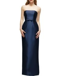 Alfred Sung - Strapless Bow Belt Satin Twill Column Gown - Lyst