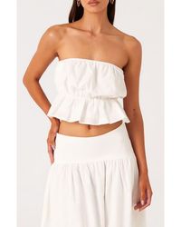 SNDY'S - Nesa Strapless Linen & Cotton Peplum Crop Top - Lyst