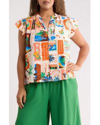 Sugarlips - Palm Ruffle Split Neck Blouse - Lyst