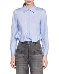 Sandro - Estela Stripe Ruffle Trim Cotton Button-up Shirt - Lyst