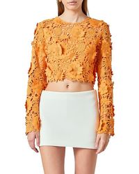 Endless Rose - Floral Lace Long Sleeve Crop Top - Lyst