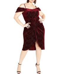 City Chic - Jayla Glitter Stripe Cold Shoulder Velour Cocktail Dress - Lyst