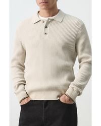 Mango - Braided Cotton Blend Polo Sweater - Lyst