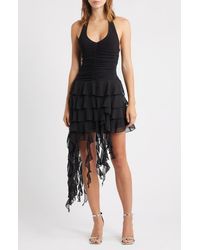 Emerald Sundae - Ity Asymmetric Tiered Ruffle Halter Minidress - Lyst