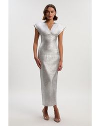 Karen Millen - Metallic Angel Sleeve Knit Maxi Dress - Lyst
