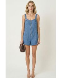 Modenaire - Denim Front Zip Pocket Romper - Lyst