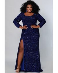 Sydney's Closet - Long Sleeve Fitted Scoop Neck Sequin Plus Size Gown - Lyst