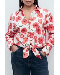 Mango - Floral Print Cropped Button-Up Shirt - Lyst
