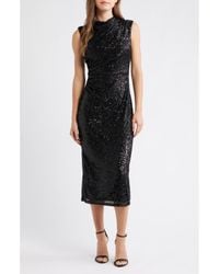 Anne Klein - Draped Sleeveless Sequin Sheath Midi Dress - Lyst