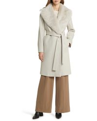 Fleurette - Reese Genuine Shearling Collar Belted Wool Coat - Lyst