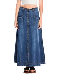 Wash Lab Denim - Panel Front Button Denim Maxi Skirt - Lyst